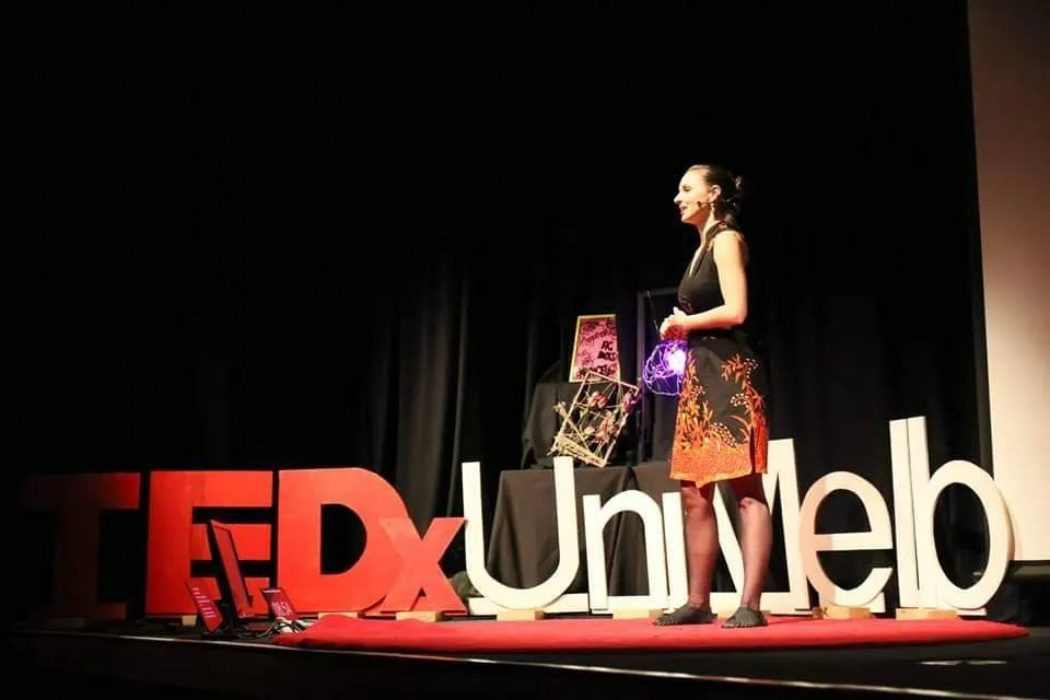 Daria Vodopianova on the TEDx stage.