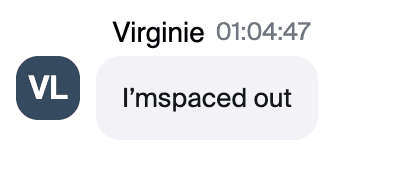 Zoom chat message from Virginie: "I'm spaced out"