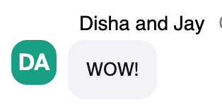 Zoom chat message from Disha and Jay: "WOW!"